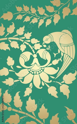 parrot, feathers ,wedding card design, royal India	