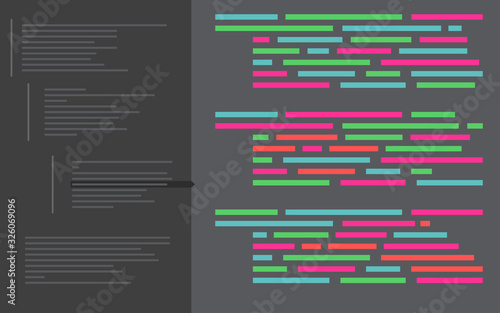 Programming coding background. Dark vector backdrop in flat