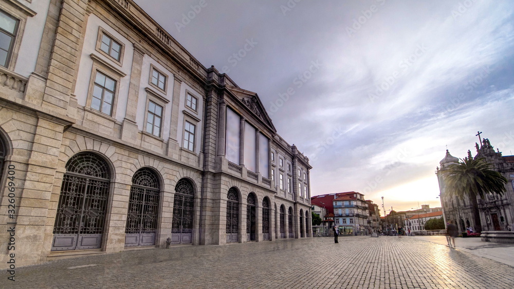 Natural History Museum of Porto University building in Gomes Teixeira Square timelapse . Porto, Portugal.