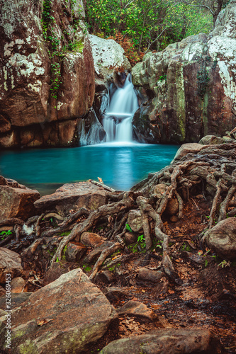 long exposure photography of the waterfall of the Honey River in Algeciras, Cadiz, Spain.