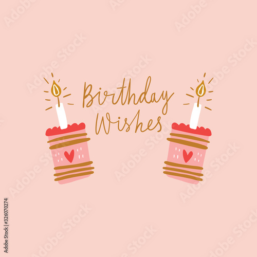 Bday cake and lettering greeting phrase illustration. Design in scandinavian nursery style. Perfect for Baby Shower party. Vector EPS