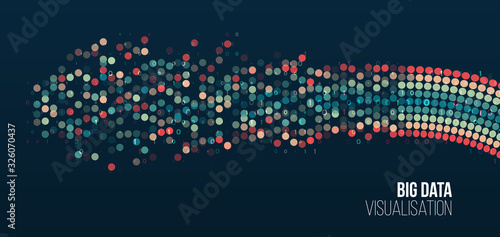 Big data visualization. Information analytics concept. Abstract stream information with circles array and binary code. Filtering machine algorithms. Sorting data. Vector technology background.