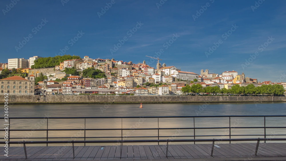 View of the Douro River from embankment timelapse  in Porto, Portugal.