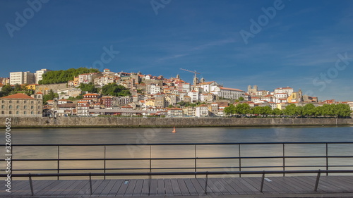 View of the Douro River from embankment timelapse in Porto, Portugal.