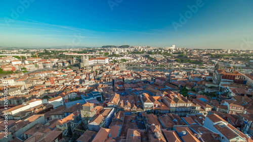 Red roofs of city centre - view from Clerigos Tower in Porto timelapse, Portugal
