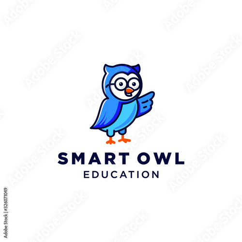 owl logo smart education bird colorful mascot character with eye glass design 