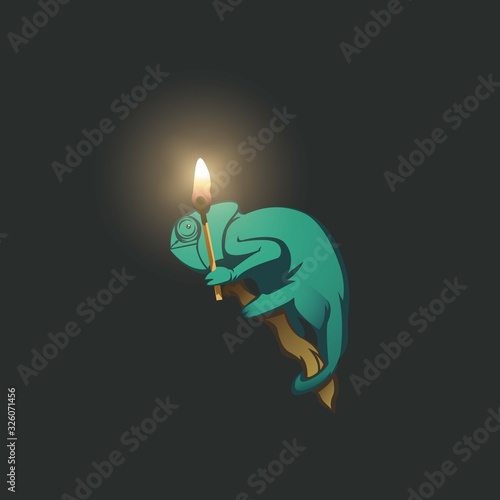 Chameleon And Match Isolated on Dark Background, Vector Illustration EPS10. 