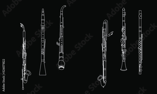 Obraz na płótnie White outline alto clarinet, oboe, English horn, bass clarinet, soprano clarinet