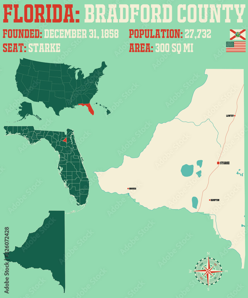 Large and detailed map of Braford county in Florida, USA.