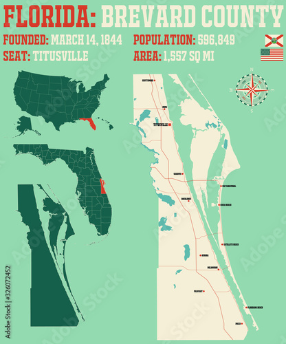 Large and detailed map of Brevard county in Florida, USA. photo