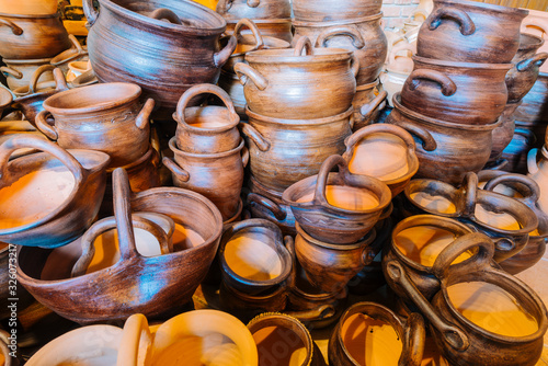 handmade pottery in a old pottery workshop