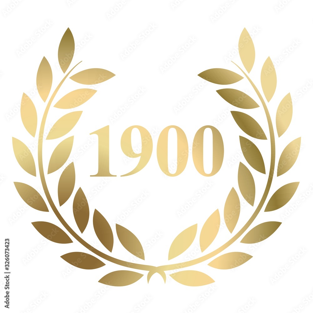 Year 1900 gold laurel wreath vector isolated on a white background