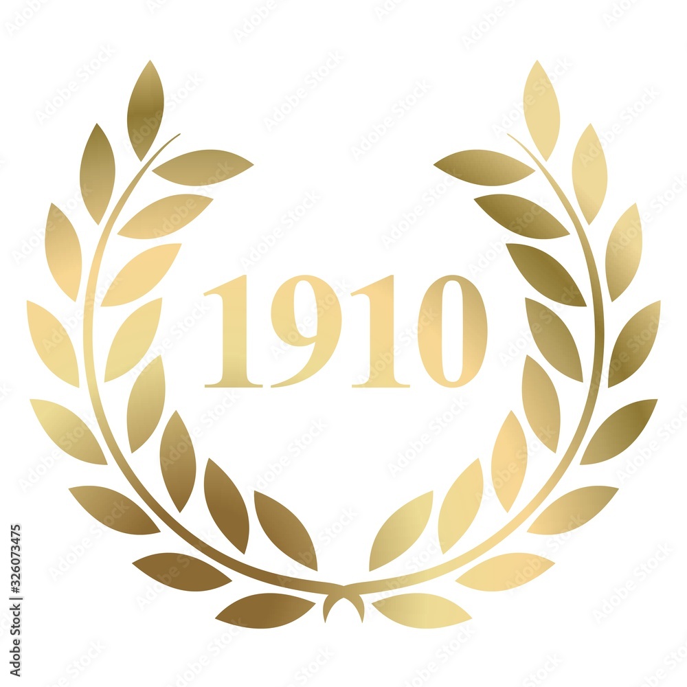 Year 1910 gold laurel wreath vector isolated on a white background Year 1910 gold laurel wreath vector isolated on a white background