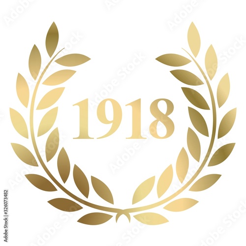 Year 1918 gold laurel wreath vector isolated on a white background