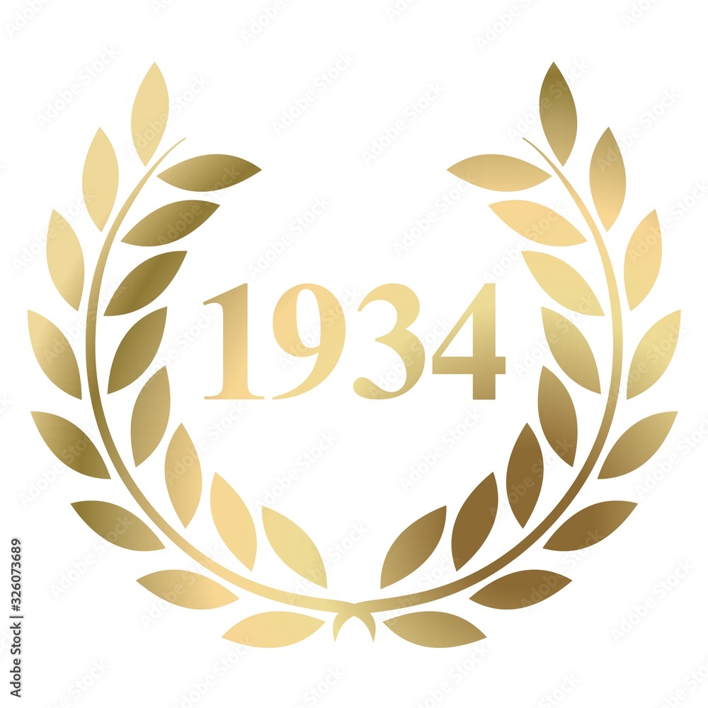 Year 1934 gold laurel wreath vector isolated on a white background Year 1934 gold laurel wreath vector isolated on a white background