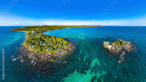 Coastal Resort Scenery of Phu Quoc Island (Nam Nghi of Cua Can Region), Vietnam, a Tourism Destination for Summer Vacation in Southeast Asia, with Tropical Climate and Beautiful Landscape. Aerial View