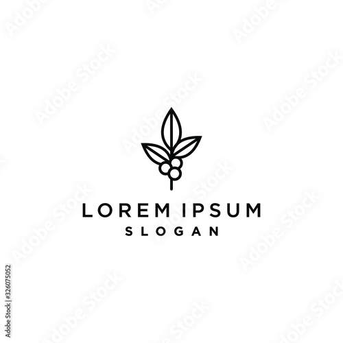 coffee bean plant branch hipster minimal logo vector with leaf simple line outline icon for cafe 
