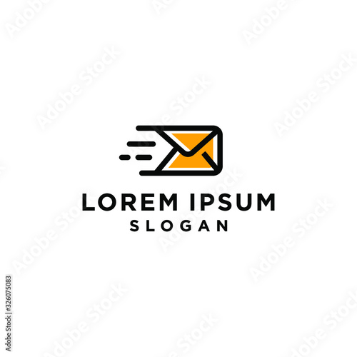 Box mail fast delivery of cargoes and trucking, logo template. Cargo transportation and delivery of goods, vector design. Urgent transportation of goods and purchases in internet online, illustration