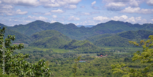 landscape with mountains and trees, tropical forest in Asia