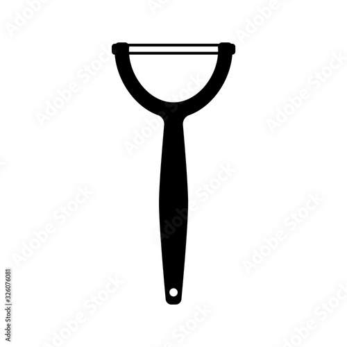 Silhouette peeler icon. Outline logo of kitchenware. Black simple illustration of knife for peeling potato and other vegetables. Flat isolated vector image on white background