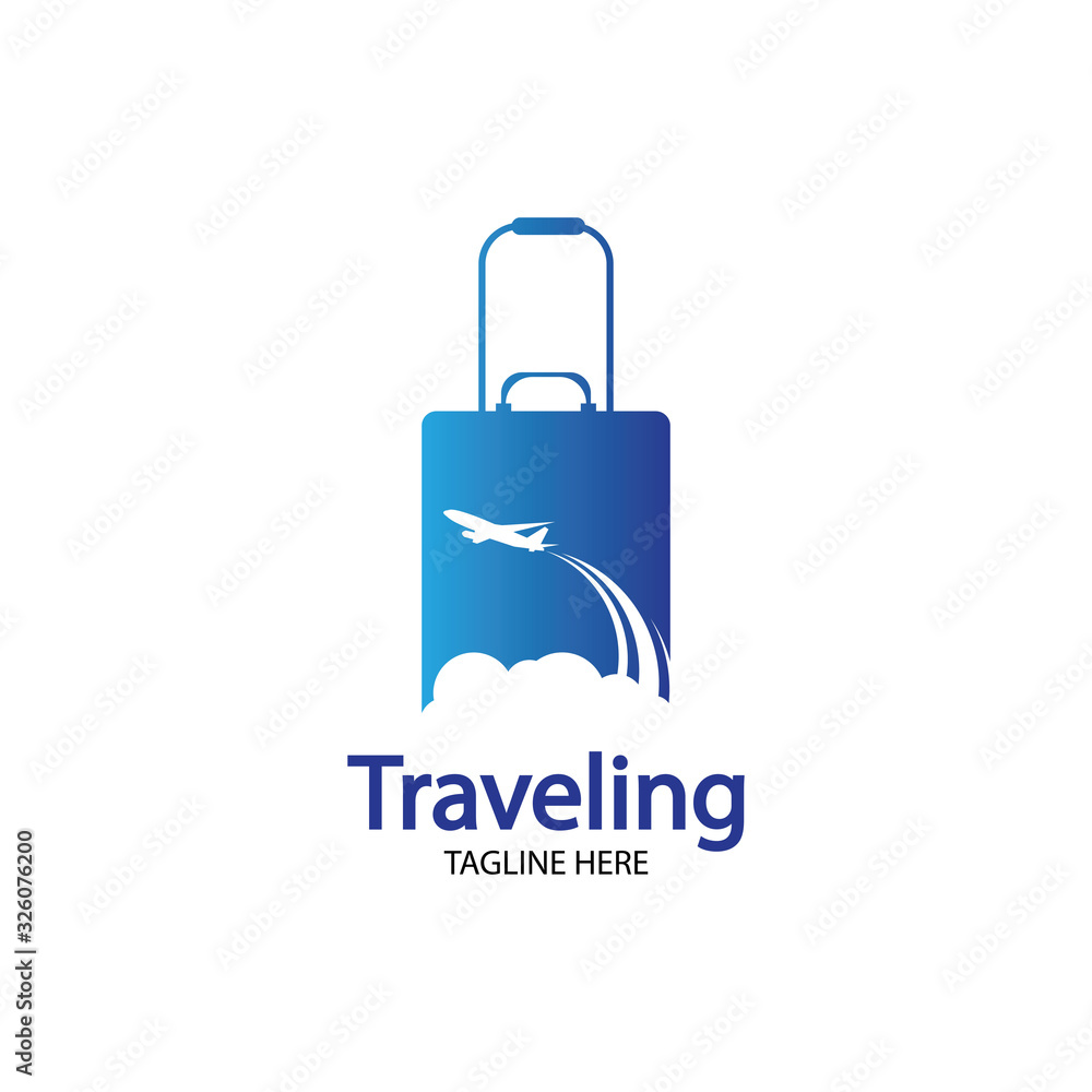 Travel logo, holidays, tourism, business trip company logo design. bag vector with airplane