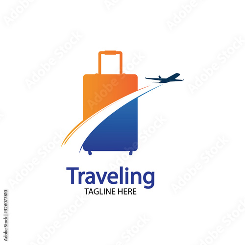 Travel logo, holidays, tourism, business trip company logo design. bag vector with airplane