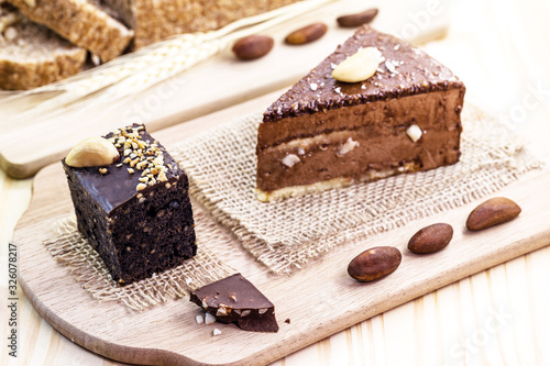 Chocolate cake with nuts. Brazilian chocolate dessert with Brazil nuts. Known in Brazil as "Parál nut", an ingredient used in Brazilian cuisine.