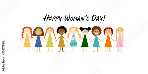 International Women s Day. Vector illustration with cute women for your design card, poster, flyer and other