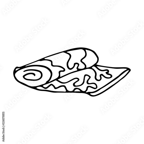 Hand drawn vector illustration in black ink on white background. A beach towel in doodle style. Isolated outline. © Anna Druzhkova