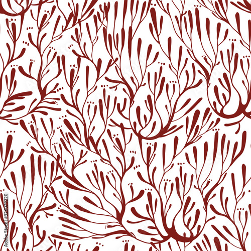 Coral seaweed in the ocean or tree branches seamless pattern.
