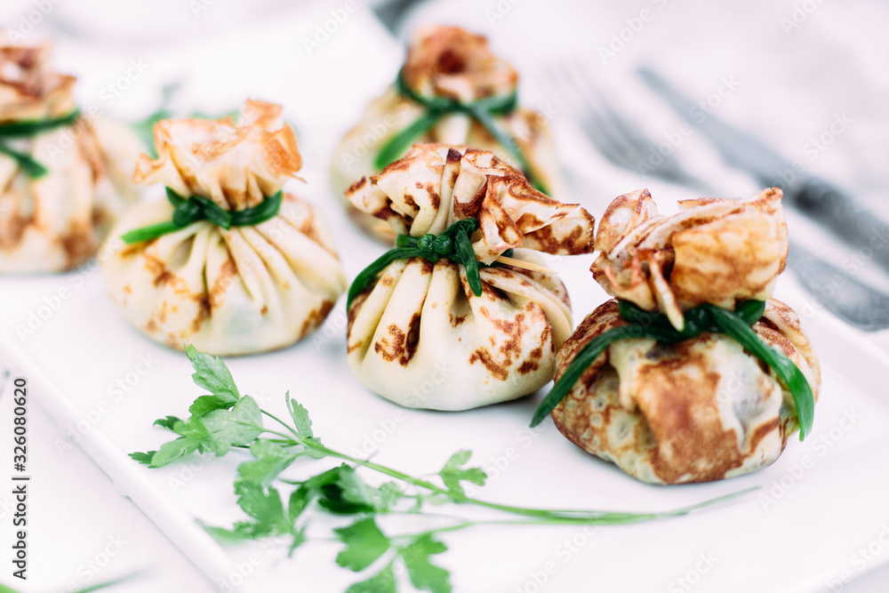 Pancakes with mushroom filling with sour cream Pancakes with mushroom filling with sour cream