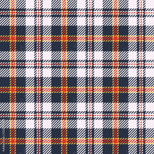Tartan plaid pattern background. Seamless multicolored check plaid graphic in blue, red, yellow, and white for skirt, bag, flannel shirt, blanket, or other modern fabric design.
