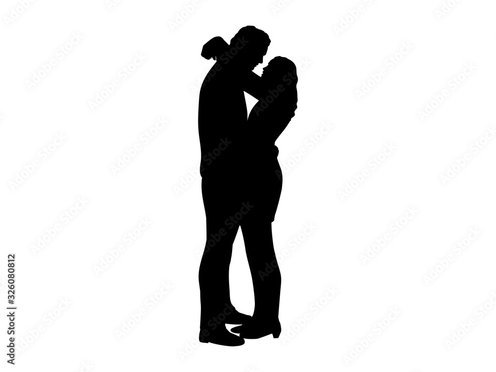 Silhouette two lovers man and woman embracing