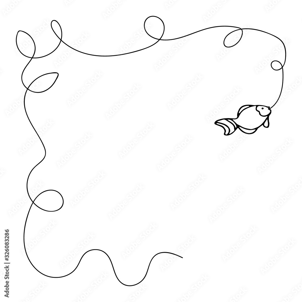 Fish Square Border Frame Curly border frame. Long curved line with fish. Square social media ...