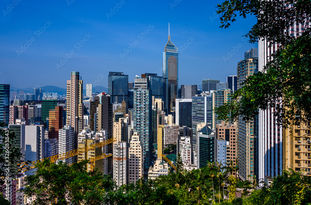 Obraz premium Aerial view of Hong Kong downtown.
