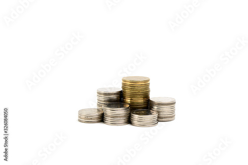 Coins stack isolated on white background.