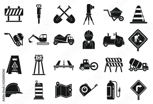 Road repair icons set. Simple set of road repair vector icons for web design on white background