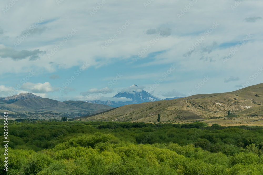 View of the volcano over the mountain