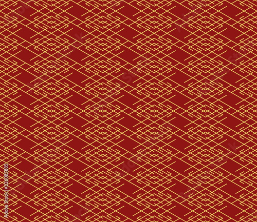 Seamless yellow line pattern on red background. Abstract linear texture design.