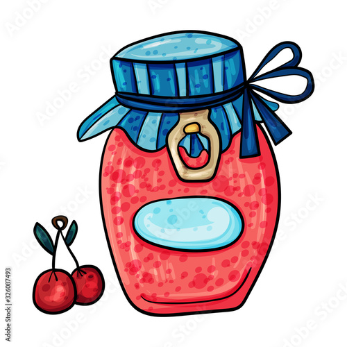 Dessert jam or confiture in glass jar. Vector doodle illustration