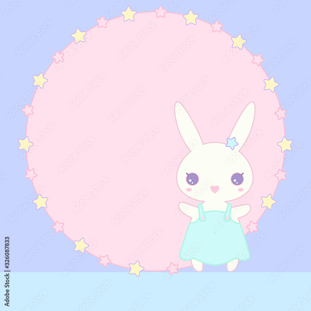 Vector cute white bunny girl in the style of Kawaii with circle for your text Vector cute white bunny girl in the style of Kawaii with circle for your text