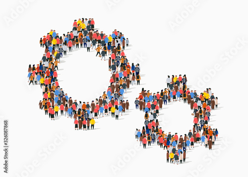 Large group of people in the form of gear.