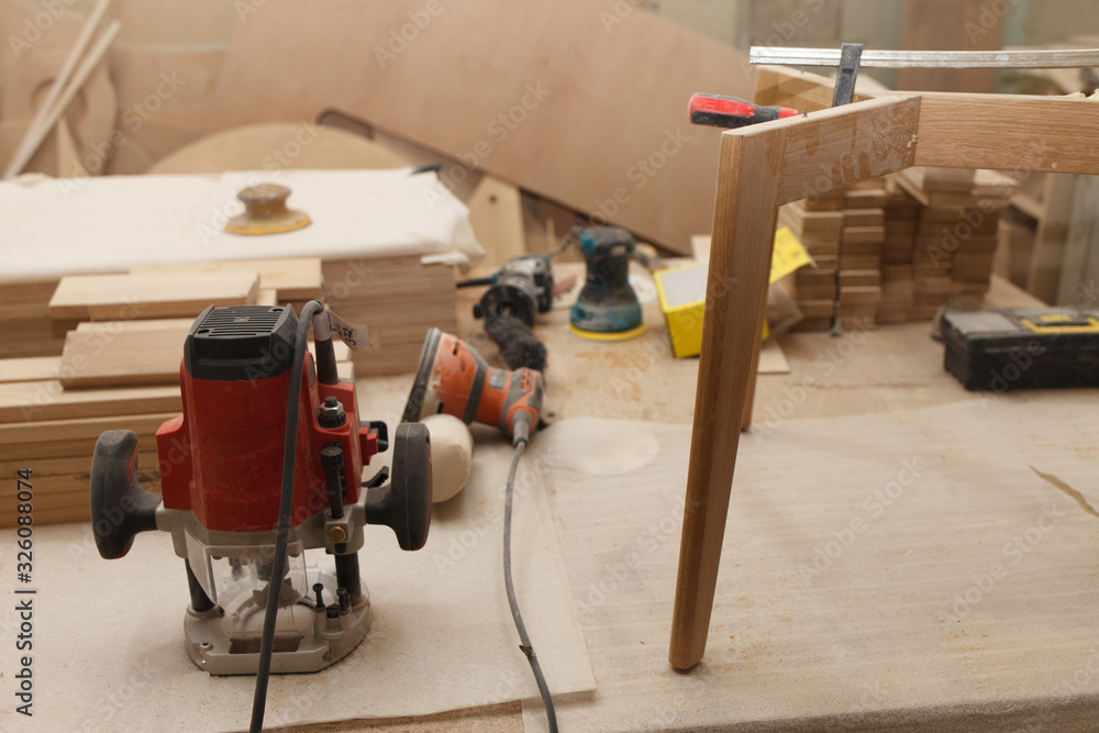Joiner workplace. Carpentry woodworking tools Joiner workplace. Carpentry woodworking tools