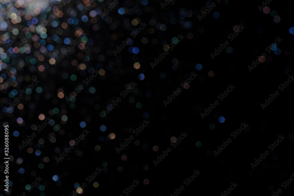 bokeh multicolored glitter lights background colorful lens effect, copy space.