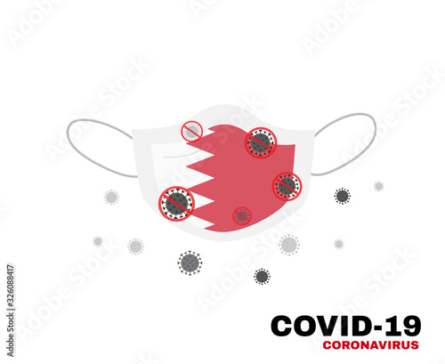 Medical face mask with symbol of Bahrain flag to protect bahraini people from coronavirus or Covid-19, virus outbreak protecton concept, sign symbol background, vector illustratioin.