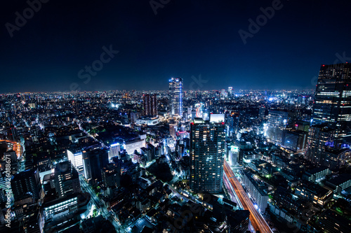 超高層ビルからの東京六本木麻布方面の夜景（ブルー） photo