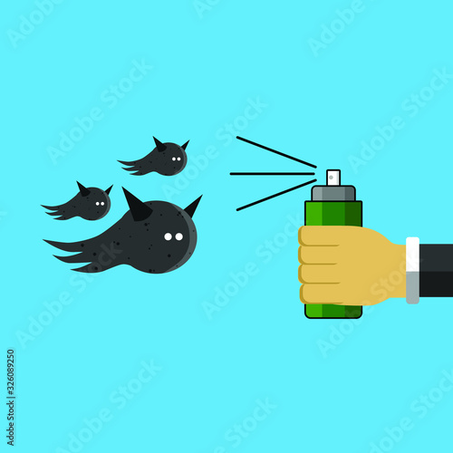 Vector illustration of killing germs, viruses, bacteria that approach by spraying antibiotics