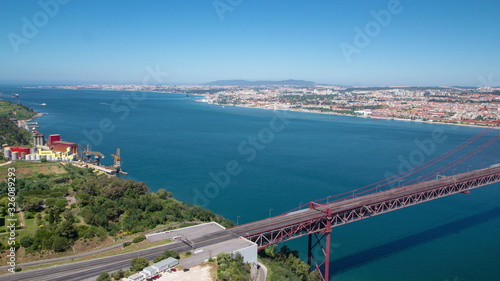 25th of April Suspension Bridge over the Tagus river, connecting Almada and Lisbon in Portugal timelapse