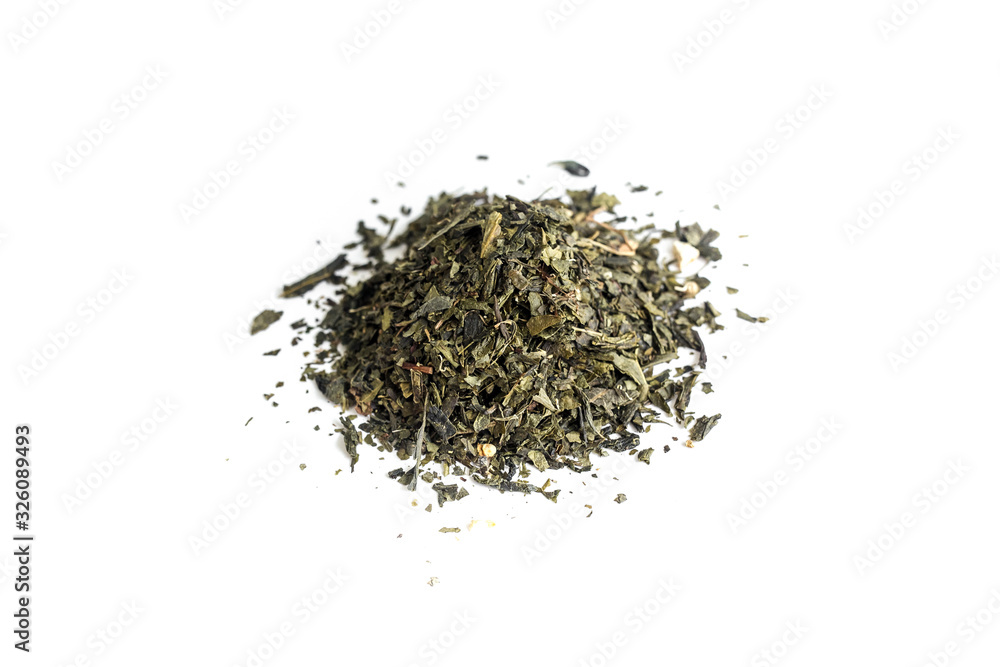 different sorts of black or green tea in bulk on a white background close-up isolated different sorts of black or green tea in bulk on a white background close-up isolated