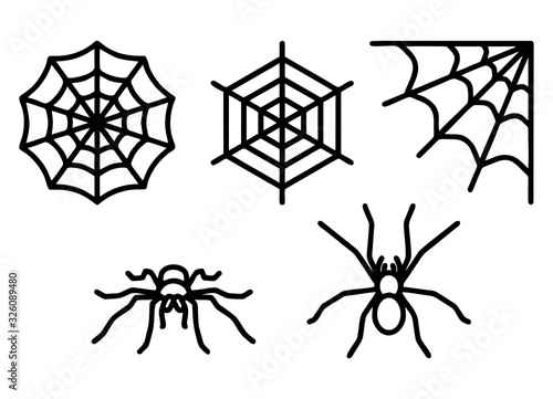 Spiders and spider web set icons isolated on white background. Vector illustration